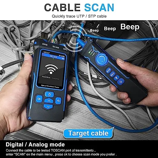 NOYAFA NF-8508 Network Cable Tester with Optical Power Meter VFL, CAT5 CAT6 Cable Toner Ethernet Cable Tester, RJ45 Network Tester for Telephone, Ethernet, PoE Tester Wire Tracer Fiber Tester