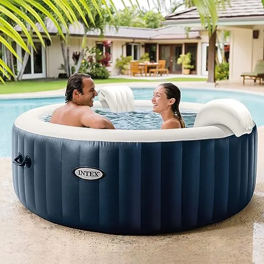 INTEX 28429EP PureSpa Plus Bubble Massage Spa Set: Includes Energy Efficient Spa Cover – 2 Contoured Headrest – LED Light – 4 Person Capacity – 77" x 28"