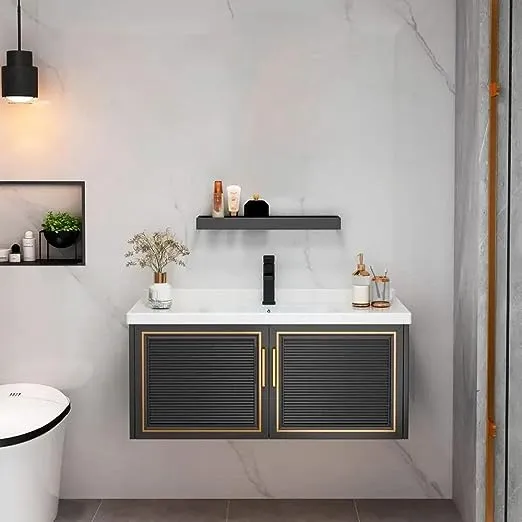 homary 28" Floating Vanity Bathroom Set, Modern Black Bathroom Vanity with Sink, Drop-in Ceramic Sink with Vanity Cabinet