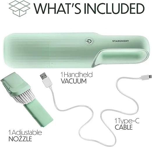 STARUMENT Vacuum Cleaner for Dust, Pet Hair Dirt Home, Car Interior Lightweight, Portable, Handheld, Cordless, Easy to Use, Compact Design Battery Rechargeable with USB-C Cable (Mint Green)