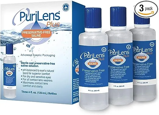 PuriLens Plus Preservative Free Saline Three 4 Fl Oz(120-mL) Bottles