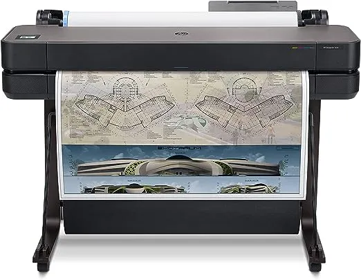 HP DesignJet T630 (T600 Series) Large Format Wireless Plotter Printer - 36", with Auto Sheet Feeder, Media Bin & Stand (5HB11A), Black