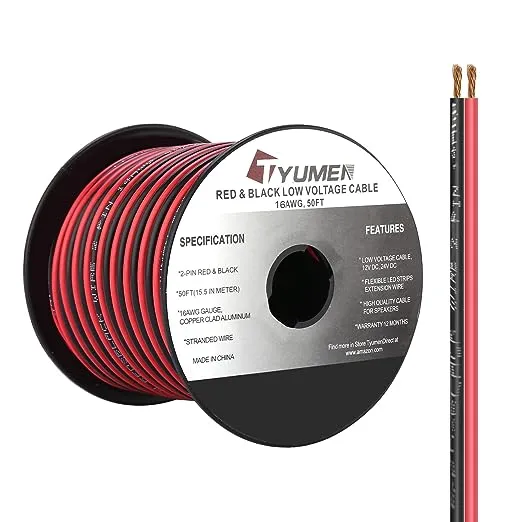 50FT 16/2 Gauge Red Black Cable Hookup Electrical Wire LED Strips Extension Wire 12V/24V DC Cable, 16AWG Flexible Wire Extension Cord for LED Ribbon Lamp Tape Lighting