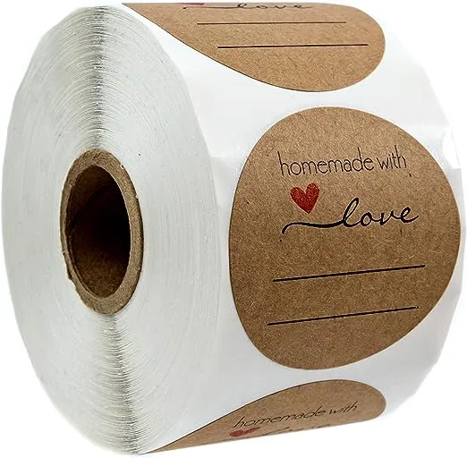 2" Homemade with Love Sticker with Writing Lines / 2" Round Homemade with Love Canning Label / 500 Jar Labels Roll/Made in The USA