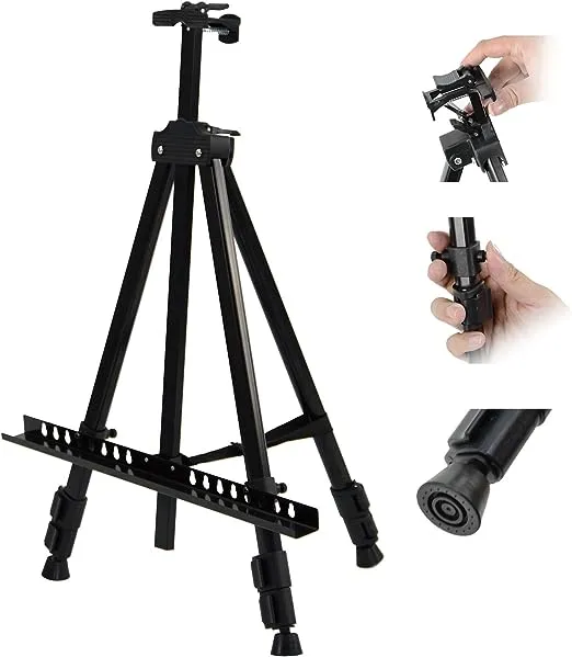 Portable Artist Easel Stand for Painting - Adjustable Height Painting Easel with Bag - Tabletop Art Easel for Painting Canvas Stand, Poster Stand & Wedding Signs Stand - Metal Tripod - 21x66 inches