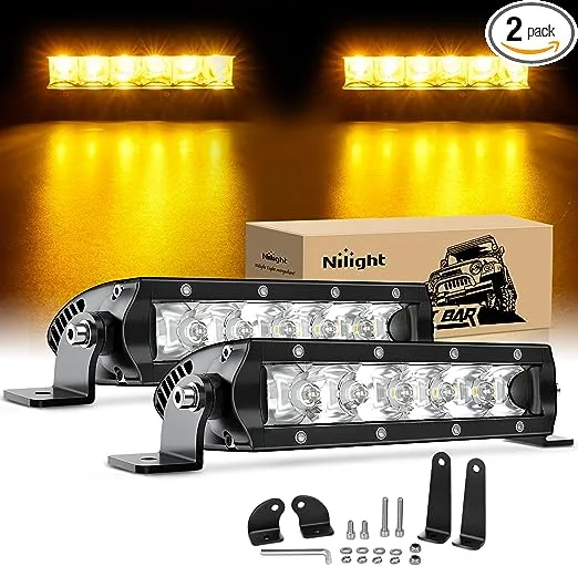 Nilight Led Light Bar Amber 2Pcs 7 Inch 30W Spot 3000LM Super Slim 3D Driving Fog Off Road Work Light Pods for Trucks Pickup SUV ATV UTV Boat 4x4 Van Camper- 2 Style Mounting