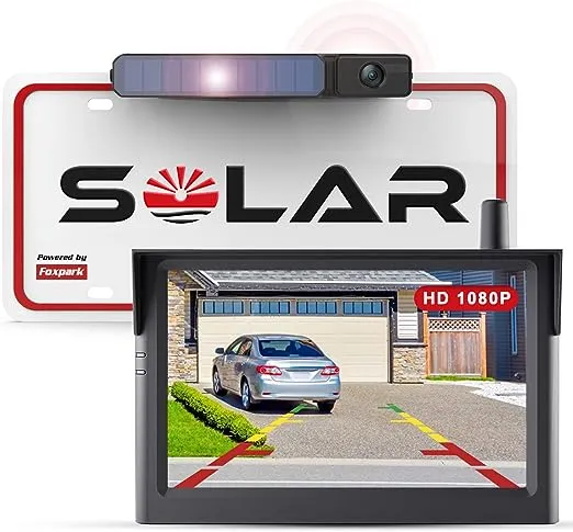 Solar Wireless Backup Camera with 5" 1080P Monitor, 3 Mins DIY Installation & Rear View Camera IP69K Waterproof, Back Up Camera for Cars, Truck, Van, RV, SUV
