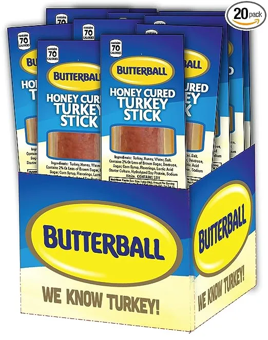 Butterball Honey Cured Turkey Sticks (1 oz Stick - Box of 20)