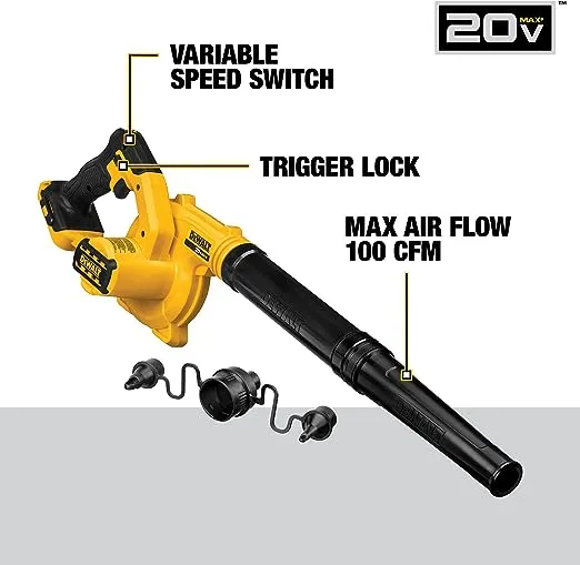 DEWALT 20V MAX Blower, 100 CFM Airflow, Variable Speed Switch, Includes Trigger Lock, Bare Tool Only (DCE100B)
