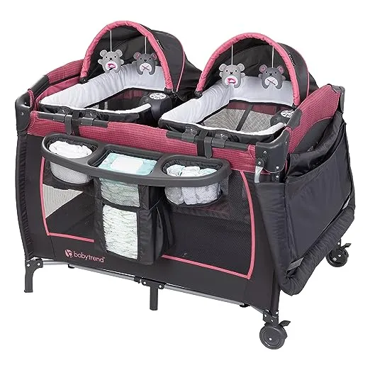 Baby Trend Lil’ Snooze™ Deluxe III Nursery Center® Playard for Twins, Cozy Berry
