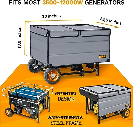 IGAN Generator Tent Running Cover Pro, Ultra Heavy Duty Tarpaulin Enclosure with Windproof Kit, Portable All-Weather Generator Rain Shelter for Most 3500w-12000w generators, Gray-2