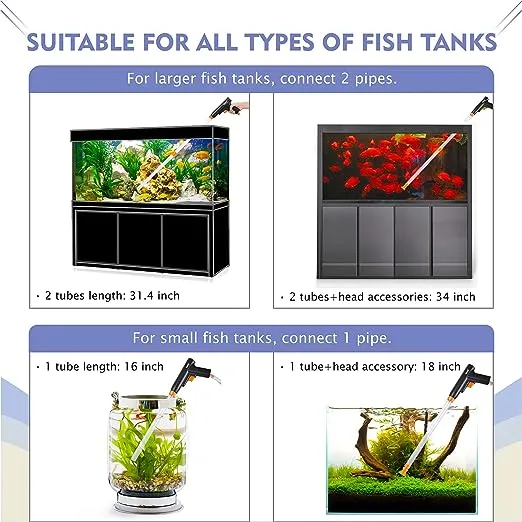 hygger Aquarium Gravel Cleaner, New Quick Water Changer with Air-Pressing Button Fish Tank Sand Cleaner Kit Aquarium Siphon Vacuum Cleaner with Water Hose Controller Clamp