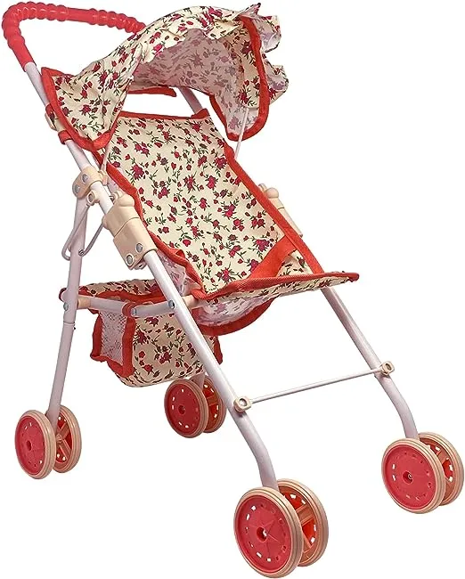 My First Baby Doll Stroller for Toddlers 3 Year Old Girls, Little Kids | Toy Stroller with Bottom Storage Basket, Foldable Frame, Canopy, Seatbelt