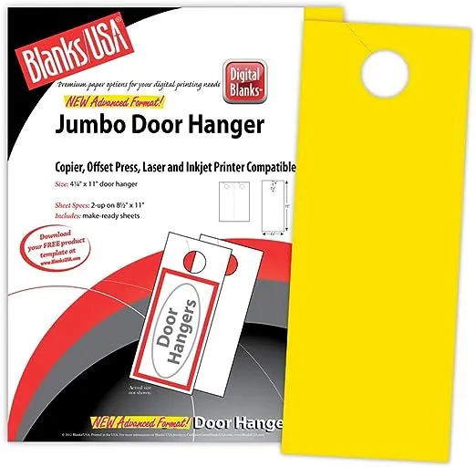 Blanks USA - Digital Door Hanger - 4.25" x 11", 100 Door Hangers, Bright Yellow