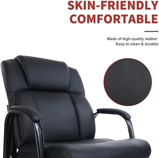 CLATINA Big & Tall 400 lb. Guest Chair, Leather Reception Chairs with Sled Base and Padded Arm Rest for Waiting Room Office Home and Meeting Conference-Black