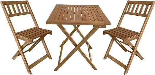 3-Piece Acacia Wood Folding Patio Bistro Set Outdoor Bistro Set Table and Chairs Set with 2 Chairs and Square Table for Pool Beach Backyard Balcony Porch Deck Garden Wooden Furniture, Natural Oiled