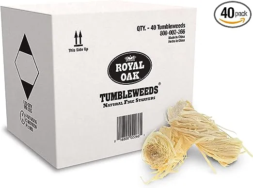 Royal Oak Tumbleweeds All Natural Fire Starter Charcoal Firestarter for Grilling, BBQ, Wood Stoves, Campfires, No Odor and Water Resistant, 40 Pack