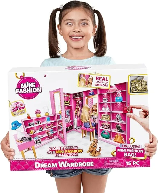 Mini Brands Mini Fashion Dream Wardrobe by ZURU with Exclusive Metallic Mini Fashion Bag and 25+ Storage Areas to Hold Doll Accessories Gift
