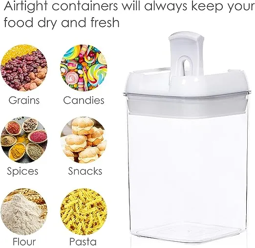 Vtopmart Airtight Food Storage Containers, 7 Pieces BPA Free Plastic Cereal Containers with Easy Lock Lids, for Kitchen Pantry Organization and Storage, Include 24 Labels, White