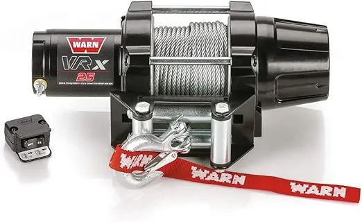 WARN 101025 VRX 25 Powersports Winch with Handlebar Mounted Switch and Steel Cable Wire Rope: 3/16" Diameter x 50' Length, 1.25 Ton (2,500 lb) Capacity