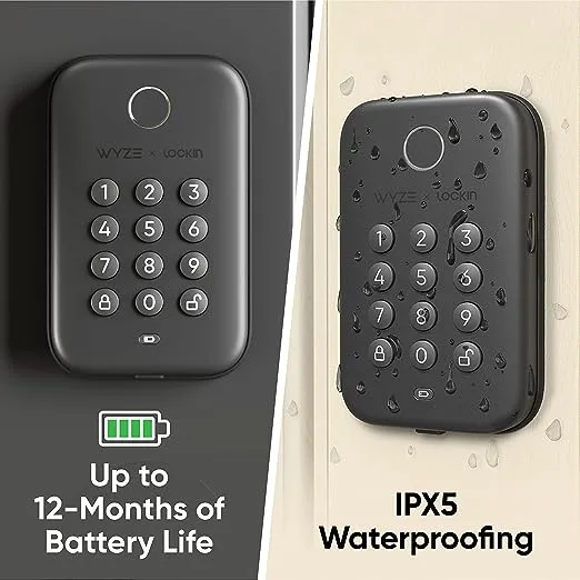 Wyze Auto-Lock Bolt, Fingerprint Keyless Entry Door Smart Bluetooth Deadbolt Replacement, Backlit Keypad, IPX5 Weatherproof, in-App History and Scheduled Access, BHMA, UL 20-Min Fire Rated