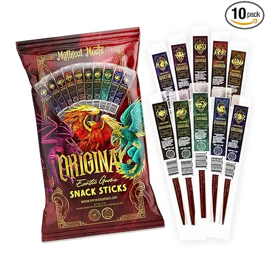Mythical Meats Original Exotic Flavor Sampler Pack – 10 Exotic Game and Beef Snack Sticks – Dried & Dehydrated Meats Seasoned to Perfection – High Protein Snacks