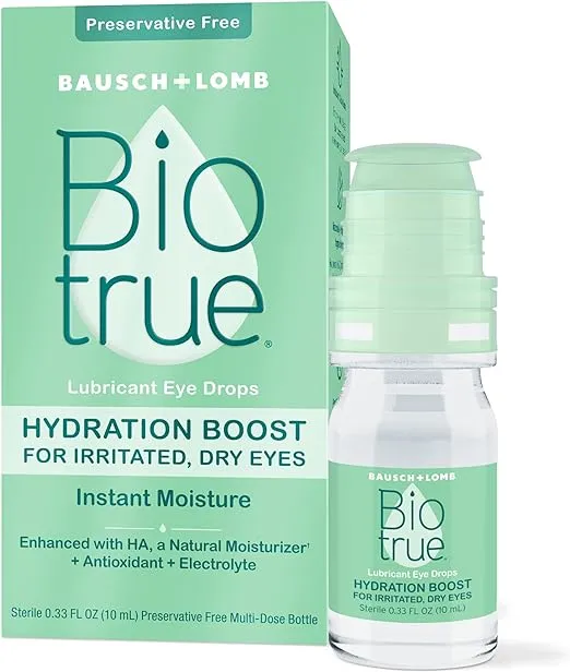 Biotrue Hydration Boost Eye Drops, Preservative Free, Soft Contact Lens Friendly for Irritated and Dry Eyes from Bausch + Lomb, Naturally Inspired, 0.33 FL OZ (10 mL)