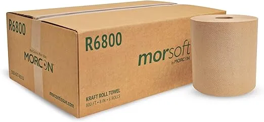 Morsoft by Morcon Paper R6800 Universal Hardwound Roll Towels, 100% Recycled Fibers, 6 Rolls X 800 ft Brown Paper Towels