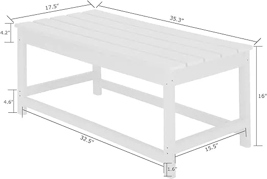 WestinTrends Malibu Outdoor Coffee Table, 35" x 17.5" All Weather Poly Lumber Patio Adirondack Coffee Table for Garden Lawn Porch Balcony, Weathered Wood