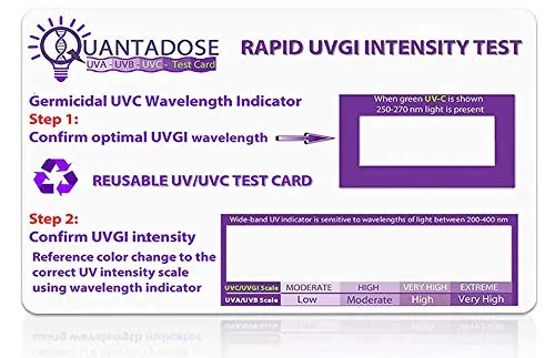2nd Gen QuantaDose® Reusable UVC Light Test Card with UV Intensity Strip Sensitive to UVA/UVB/UVC Light