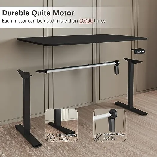 Furmax Electric Height Adjustable Standing Desk Large 48 x 24 Inches Sit Stand up Desk Home Office Computer Desk Memory Preset with T-Shaped Metal Bracket, Black