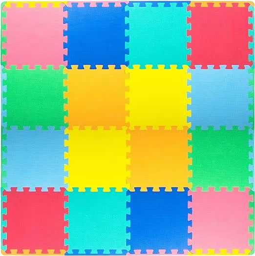 ProSource Foam Puzzle Floor Play Mat for Kids and Babies with Solid Colors, 36 or 16 Interlocking Tiles with Borders, White/Grey/Beige
