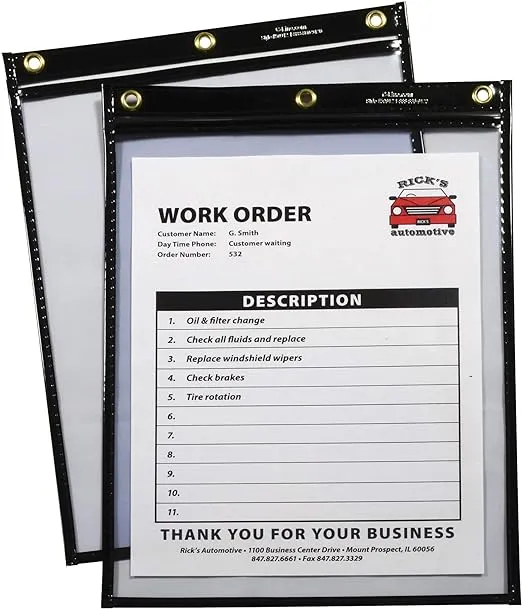 C-Line Heavy Duty Super Heavyweight Plus Stitched Shop Ticket Holder, Black, 9 x 12 Inches, Box of 15 Shop Ticket Holders (50912)