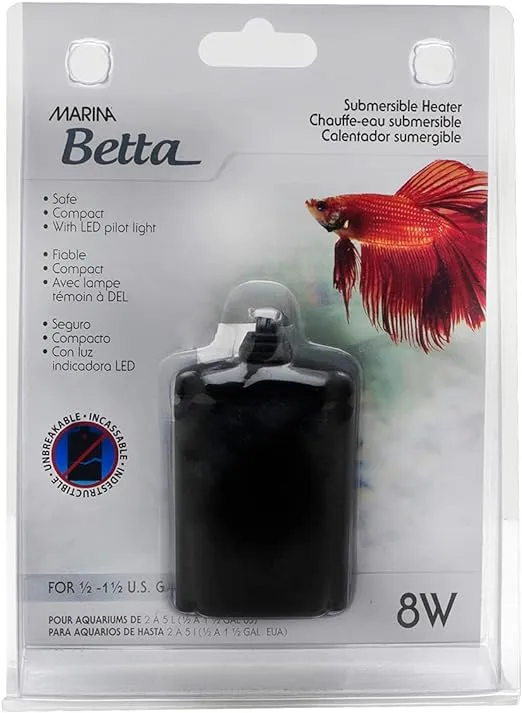 Marina Betta Fish 8W Submersible Heater - For Fish Tank Aquariums up to 1.5 US Gallons (5 L)