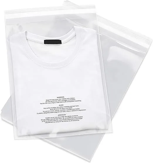 Spartan Industrial - 9" X 12" (100 Count) Self Seal Clear Poly Bags with Suffocation Warning for Packaging, T Shirts - Permanent Adhesive