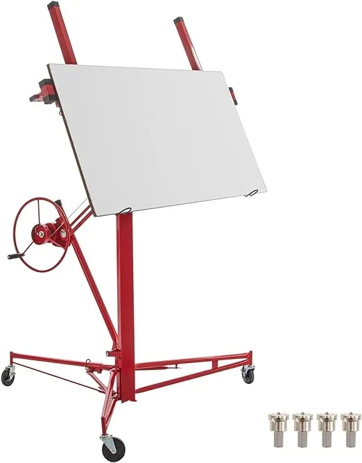 VEVOR Drywall Rolling Lifter Panel, 11ft Sheetrock Lift Drywall Lift, 150lb Weight Capacity Panel Hoist Jack Tool, Steel Material w/Telescopic Arm & 3 Lockable Wheels, 48x192 in Plasterboard Size