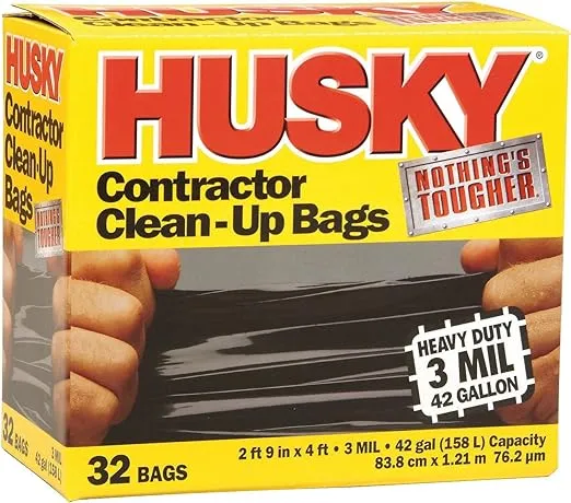 42 gal Poly-America HK42WC032B-M Black Husky 3-Mil Contractor Trash Bag, 32-Count