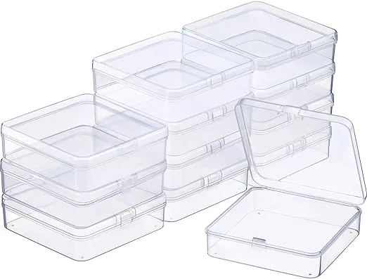 SATINIOR 12 Pack Clear Plastic Beads Storage Containers Box with Hinged Lid for Beads and More (3.70 x 3.70 x 1.18 Inch)