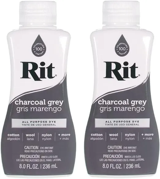 Rit Dye Multi-Purpose Liquid 8 OZ. | Great for Clothing, Accessories, Décor, and Much More | 2-Pack, Chacoal Gray
