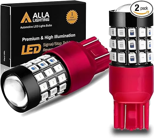 Alla Lighting Upgraded T20 7440 7443 LED Strobe Brake Lights Bulbs, Red Flashing Stop Lamps, W21W 7440LL 7443LL Strobe LED Taillights Replacement for Cars, Trucks, SUVs, Vans