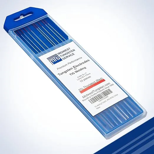 Midwest Tungsten Service TIG Welding Tungsten Electrodes 10-Pack (Red - 2% Thoriated (WT20/EWTh-2), 0.040")