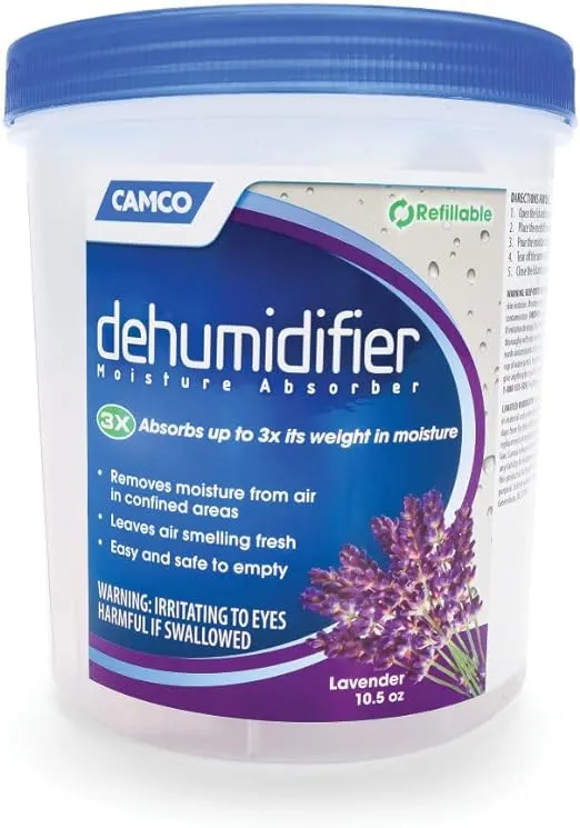 Camco Dehumidifier Moisture Absorber - Absorbs Up to 3x Its Weight in Water, Reduces Moisture and Humidity in Offices, Closets, Bathrooms, Kitchens, Boats, RVs and More – Refillable (44280) , White