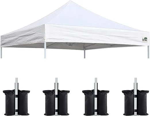 Eurmax USA New 10x10 Pop Up Canopy Replacement Canopy Tent Top Cover, Instant Canopy Top Cover ONLY, Choose 30 Colors,Bonus 4PC Pack Canopy Weight Bag (White)