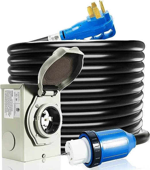 50 Amp Generator Cord and Power Inlet Box, 20FT Generator Cords 50 Amp,125V/250V Generator Power Cord NEMA14-50P/SS2-50R Twist Lock Connector, Male-to-Female, Black