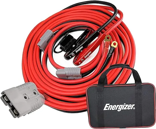 Energizer Jumper Cables, 30 feet, 1 Gauge, 800A, Booster Battery Cables with Permanent Installation kit and Quick Connect Plug for SUV & Trucks with up to 8-Liter Gasoline and 6-Liter Diesel Engines