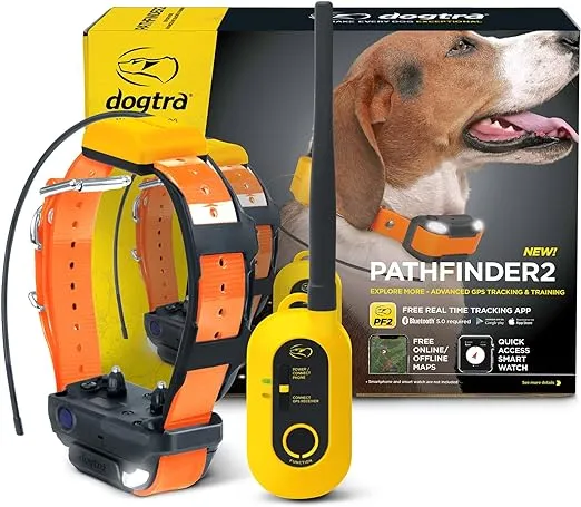 Dogtra Pathfinder 2 GPS Dog Tracker e Collar 9 Mile Long Range LED Light No Monthly fees Free App Waterproof Smartwatch Control Satellite Real Time Tracking Multiple Dogs Smartphone Required