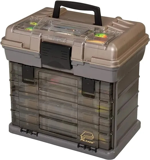 Plano Guide Series StowAway 4-By Rack System Tackle Box, Holds 4 3700 Utility Tackle Boxes, Quick-Access Top Storage with DuraView Lid, Durable Construction, Flexible, Adaptable Fishing Box