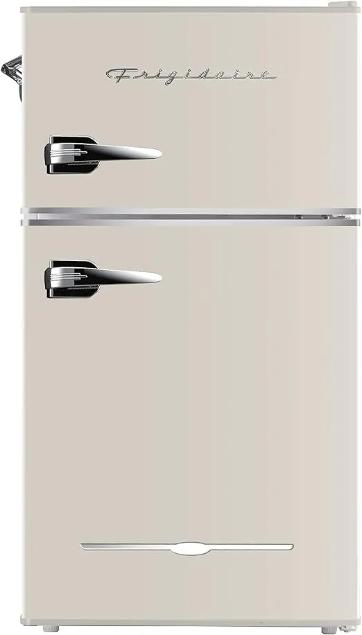FRIGIDAIRE EFR840-Cream EFR840 Retro Mini Fridge with Freezer & Side Bottle Opener-Small 2 Door Refrigerator for Office Bar or College Dorm Room-3.1 Cu Ft – 19”"D x 20.5" W x 33.5" H (Cream)