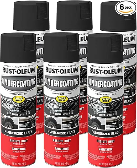 Rust-Oleum 248657-6PK Rubberized Undercoating Spray, 15 oz, Black, 6 Pack