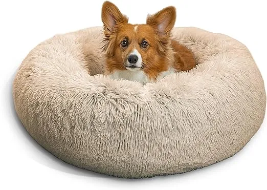 Best Friends by Sheri The Original Calming Donut Dog and Cat Bed in Shag Fur, Taupe, Medium, 30x30